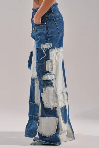 Denim Button Down+Wide Leg Denim Jeans