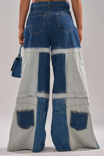 Denim Button Down+Wide Leg Denim Jeans