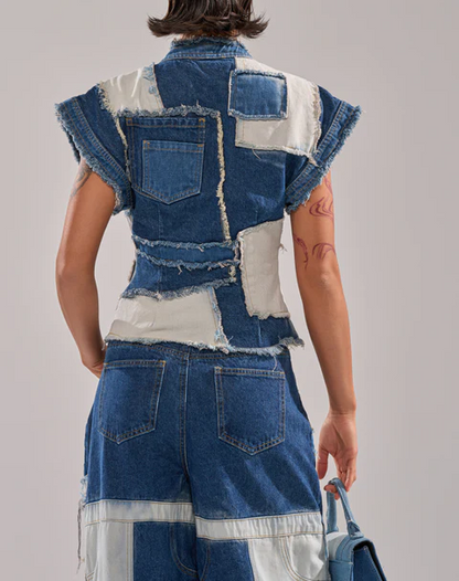 Denim Button Down+Wide Leg Denim Jeans