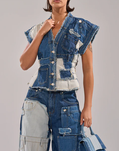 Denim Button Down+Wide Leg Denim Jeans