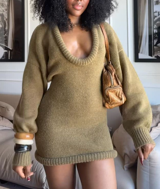 Olive green knit dress