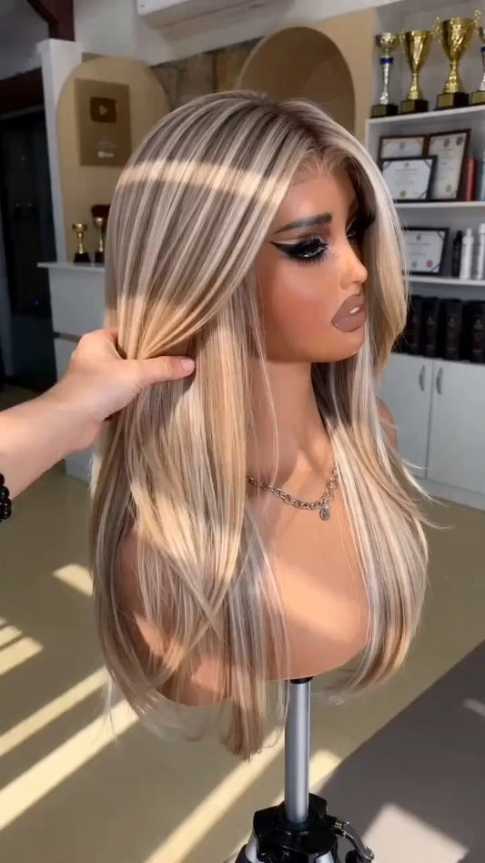 Warm Blonde Highlights Layered Straight Wig