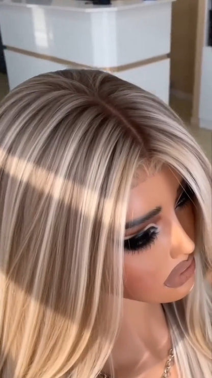 Warm Blonde Highlights Layered Straight Wig
