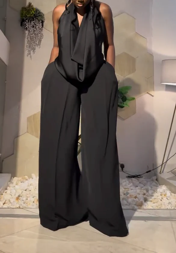Black wide-leg pantsuit