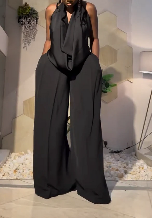 Black wide-leg pantsuit