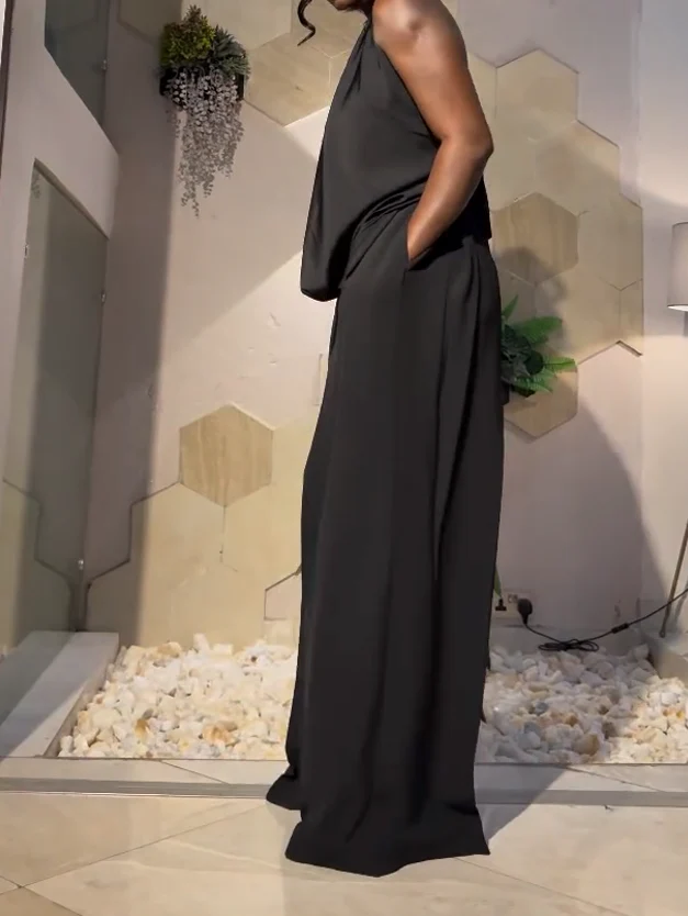 Black wide-leg pantsuit