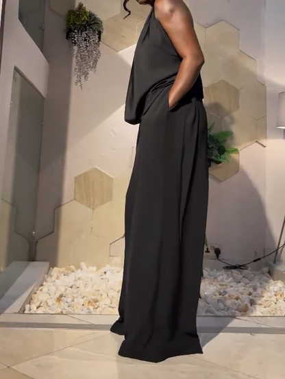 Black wide-leg pantsuit