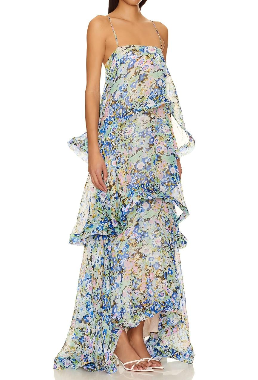 Layered Floral-Print Tiered Maxi Dress