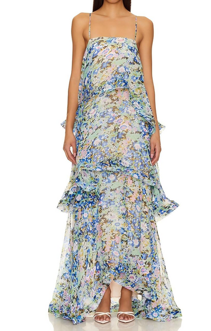 Layered Floral-Print Tiered Maxi Dress