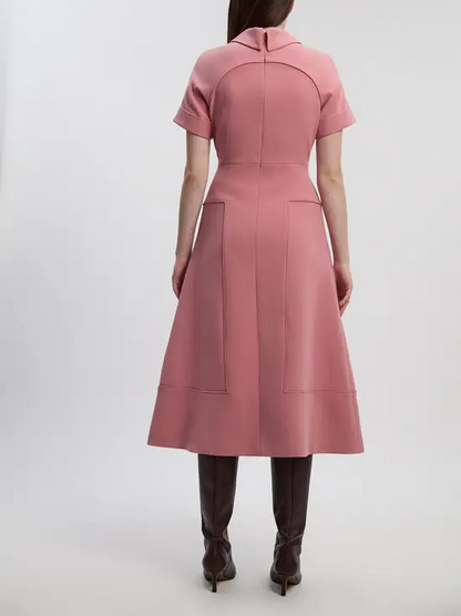 Compact Stretch Tab Detail Full-Skirted Midi Dress