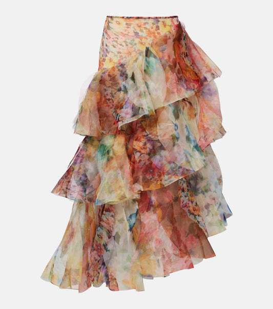 Floral ruffled maxi skirt