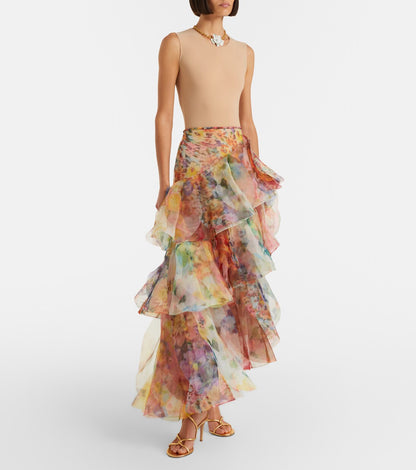 Floral ruffled maxi skirt