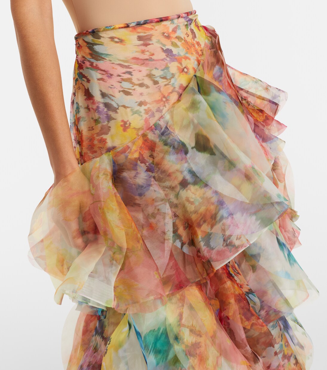 Floral ruffled maxi skirt