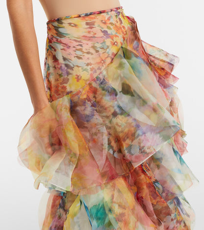 Floral ruffled maxi skirt