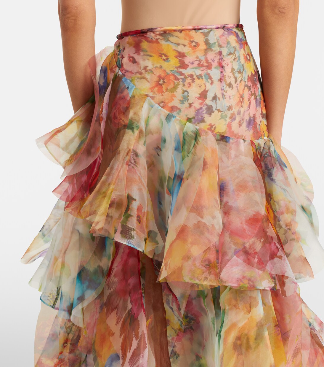 Floral ruffled maxi skirt