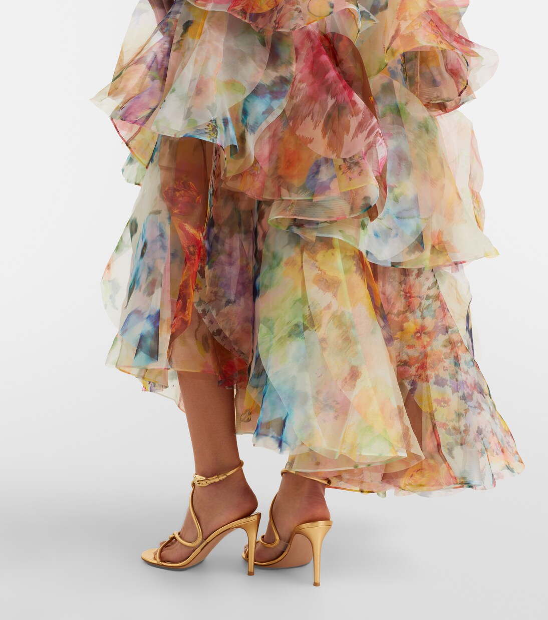Floral ruffled maxi skirt