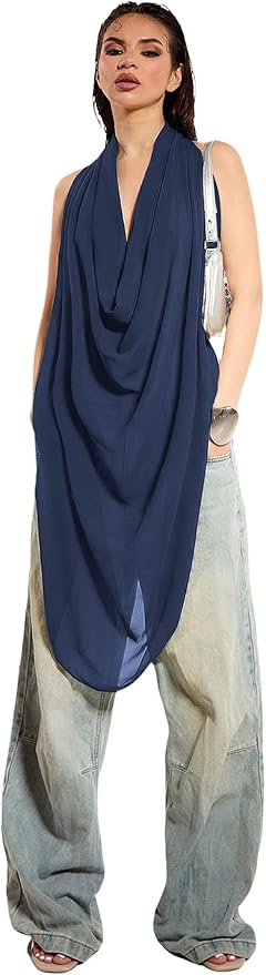 Backless Cowl Neck Sleeveless Tank Top
