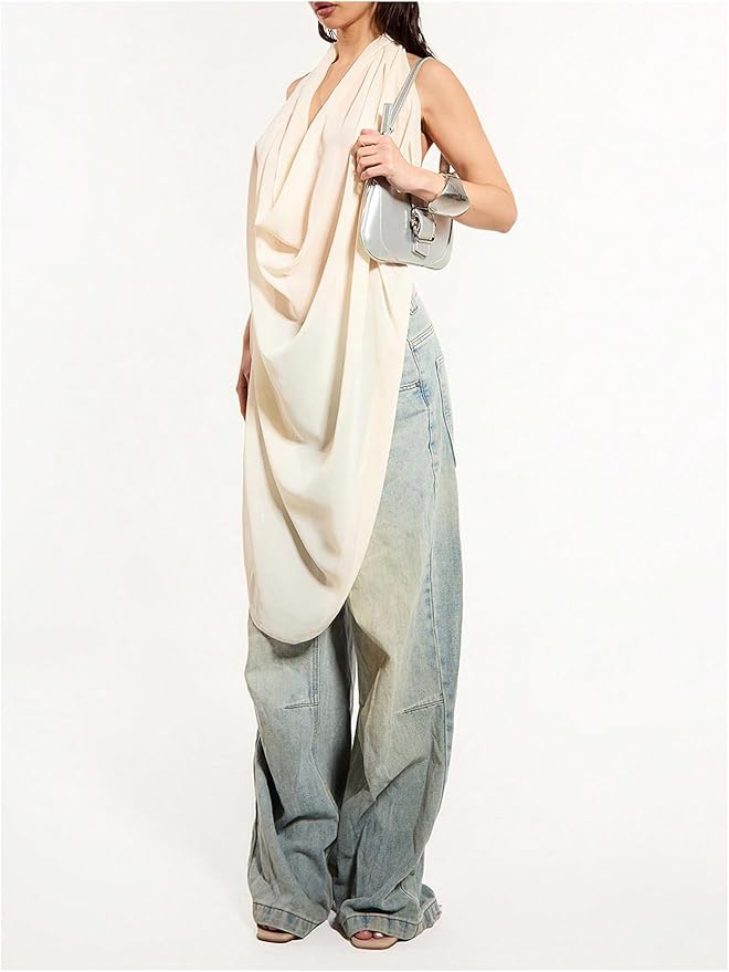 Backless Cowl Neck Sleeveless Tank Top