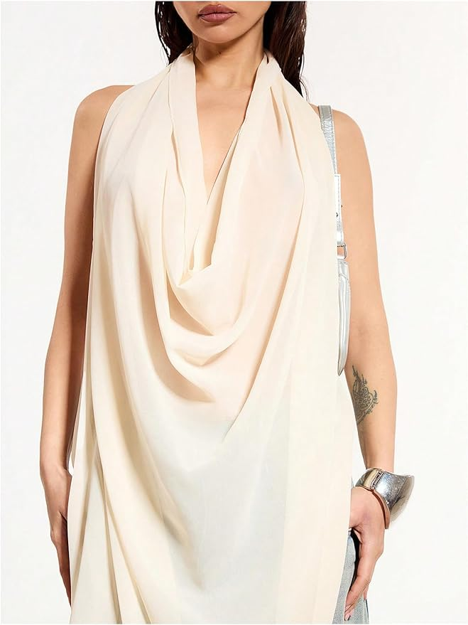 Backless Cowl Neck Sleeveless Tank Top