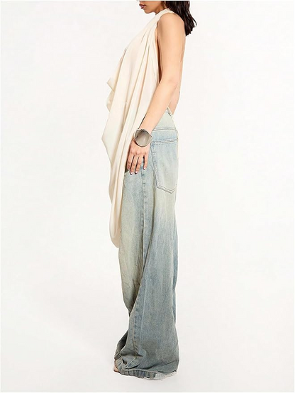 Backless Cowl Neck Sleeveless Tank Top