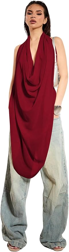 Backless Cowl Neck Sleeveless Tank Top