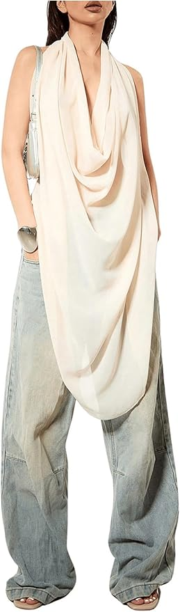 Backless Cowl Neck Sleeveless Tank Top