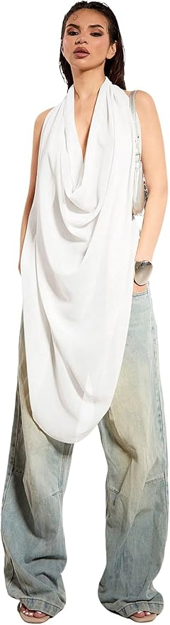 Backless Cowl Neck Sleeveless Tank Top
