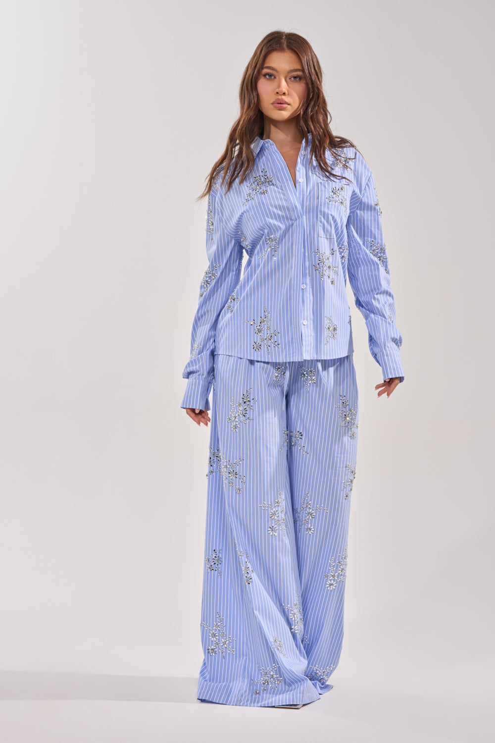 SWEET DREAMS RHINESTONE POPLIN BUTTONDOWN SET