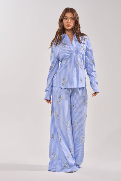 SWEET DREAMS RHINESTONE POPLIN BUTTONDOWN SET