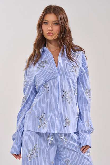 SWEET DREAMS RHINESTONE POPLIN BUTTONDOWN SET
