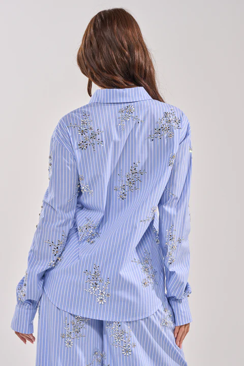 SWEET DREAMS RHINESTONE POPLIN BUTTONDOWN SET