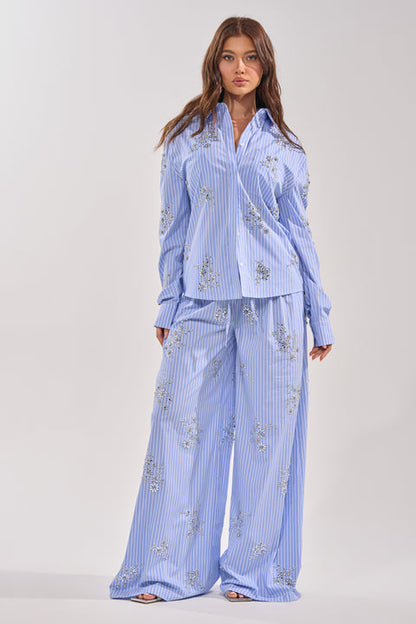 SWEET DREAMS RHINESTONE POPLIN BUTTONDOWN SET