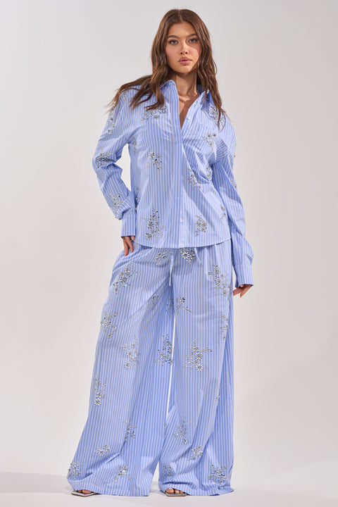 SWEET DREAMS RHINESTONE POPLIN BUTTONDOWN SET