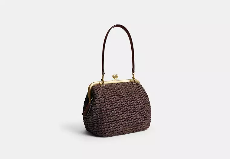 Rainbow Large Weave Straw Kisslock Frame Bag