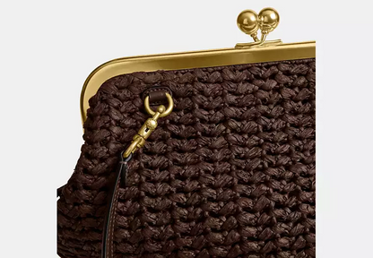 Rainbow Large Weave Straw Kisslock Frame Bag