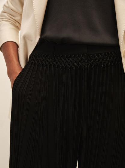 Draped Bonded-Crepe Top+Tassel Trousers