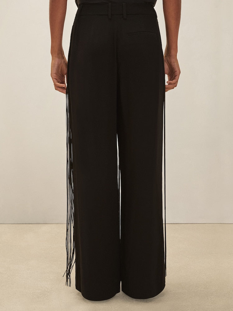 Draped Bonded-Crepe Top+Tassel Trousers