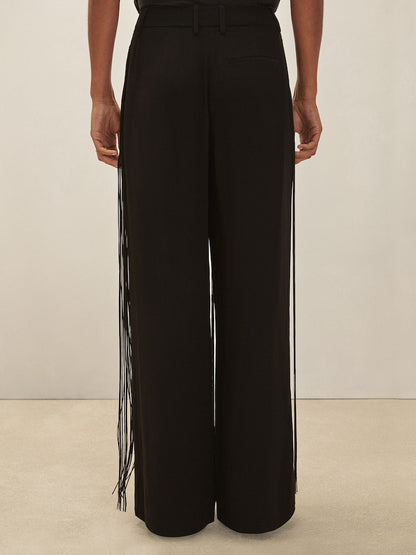 Draped Bonded-Crepe Top+Tassel Trousers