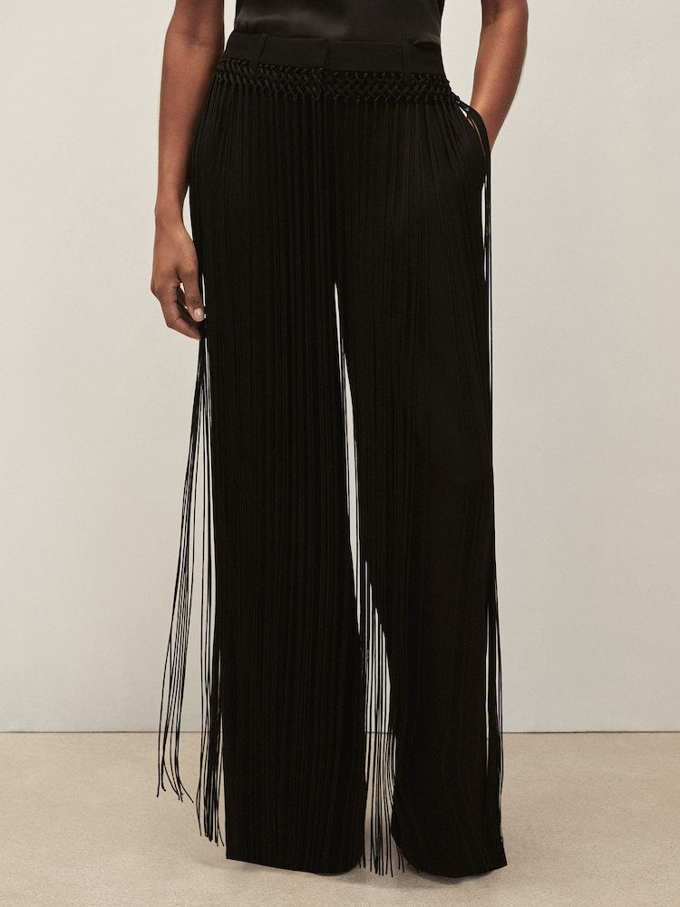 Draped Bonded-Crepe Top+Tassel Trousers