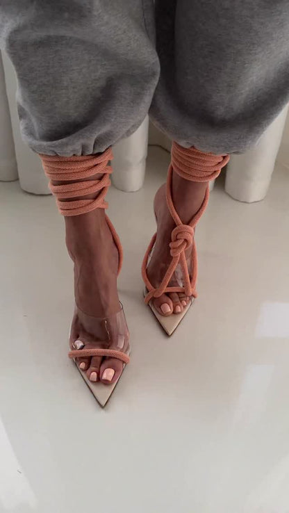 Long Lace-Up Heeled Sandals