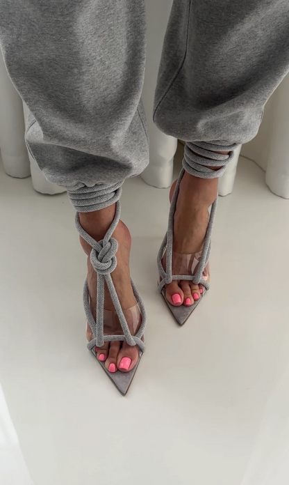 Long Lace-Up Heeled Sandals