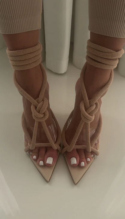 Long Lace-Up Heeled Sandals