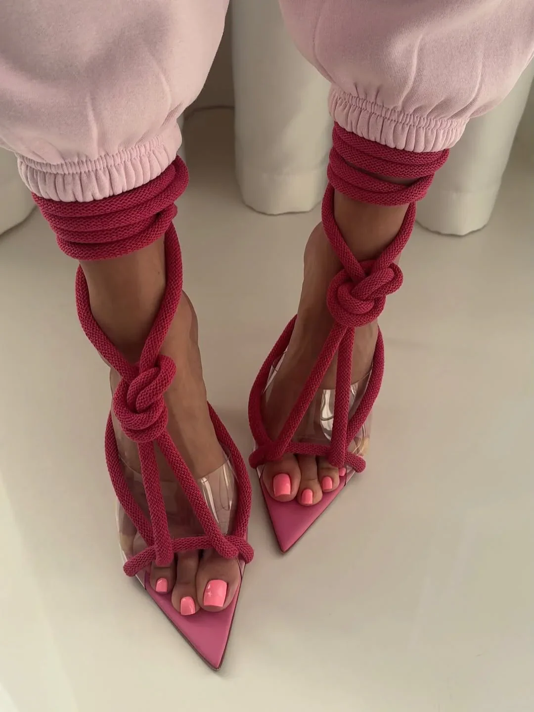 Long Lace-Up Heeled Sandals