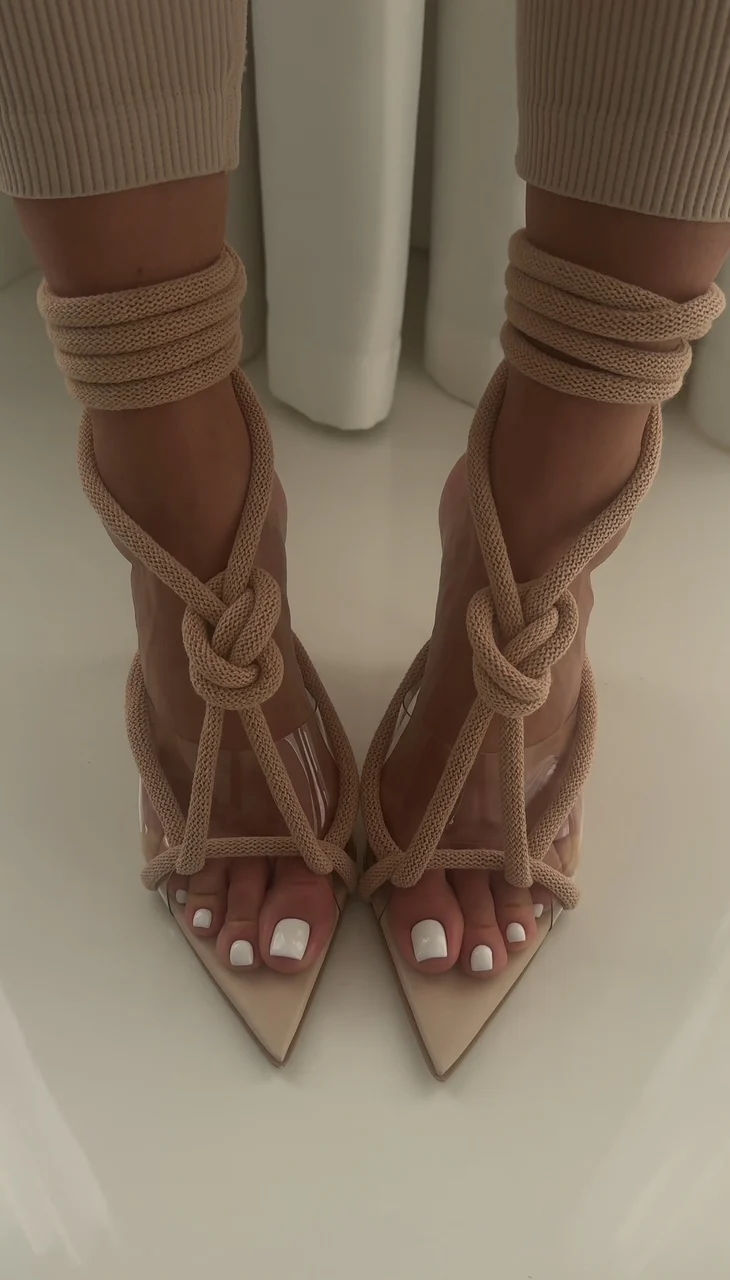 Long Lace-Up Heeled Sandals