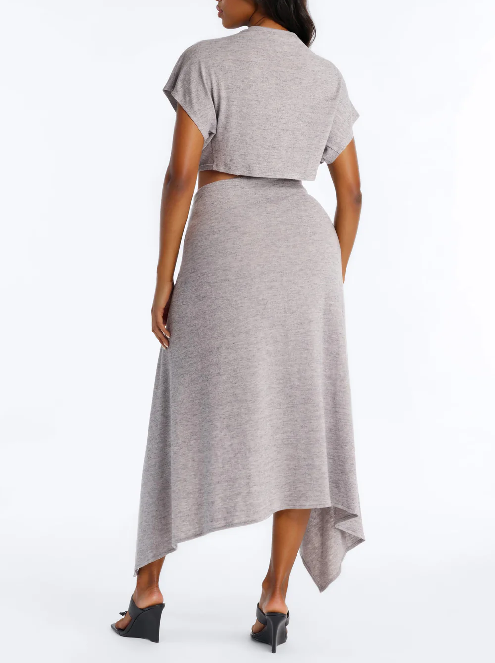 Asymmetrical Maxi Skirt Set - Grey
