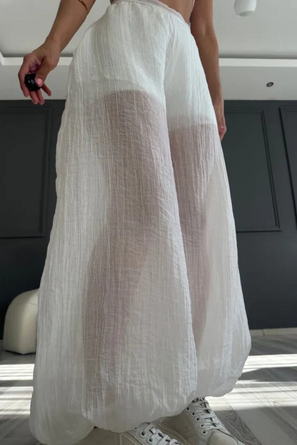 Sheer Balloon Trousers with White Lining