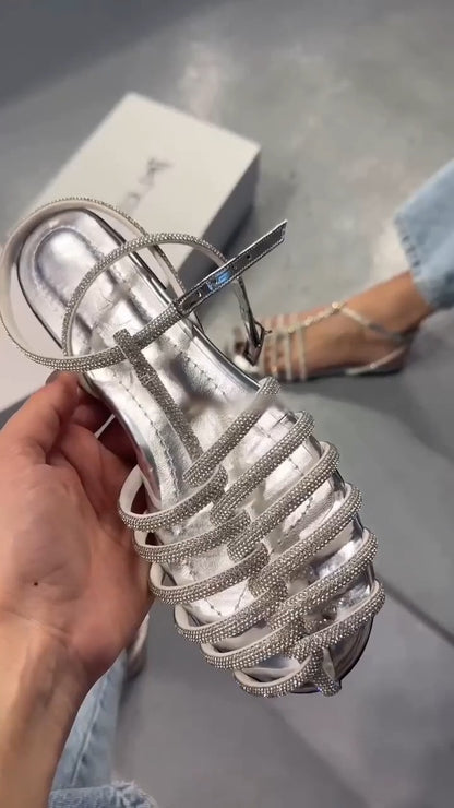 Diamond-studded toe-ring sandals