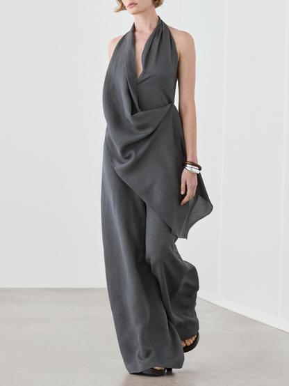 Asymmetric draped jumpsuit