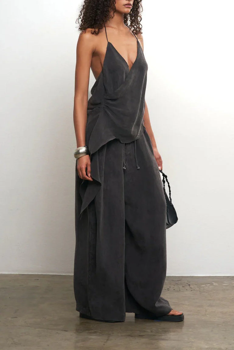 Cupro Draped Set -Top & Wide Leg Pant