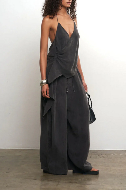 Cupro Draped Set -Top & Wide Leg Pant